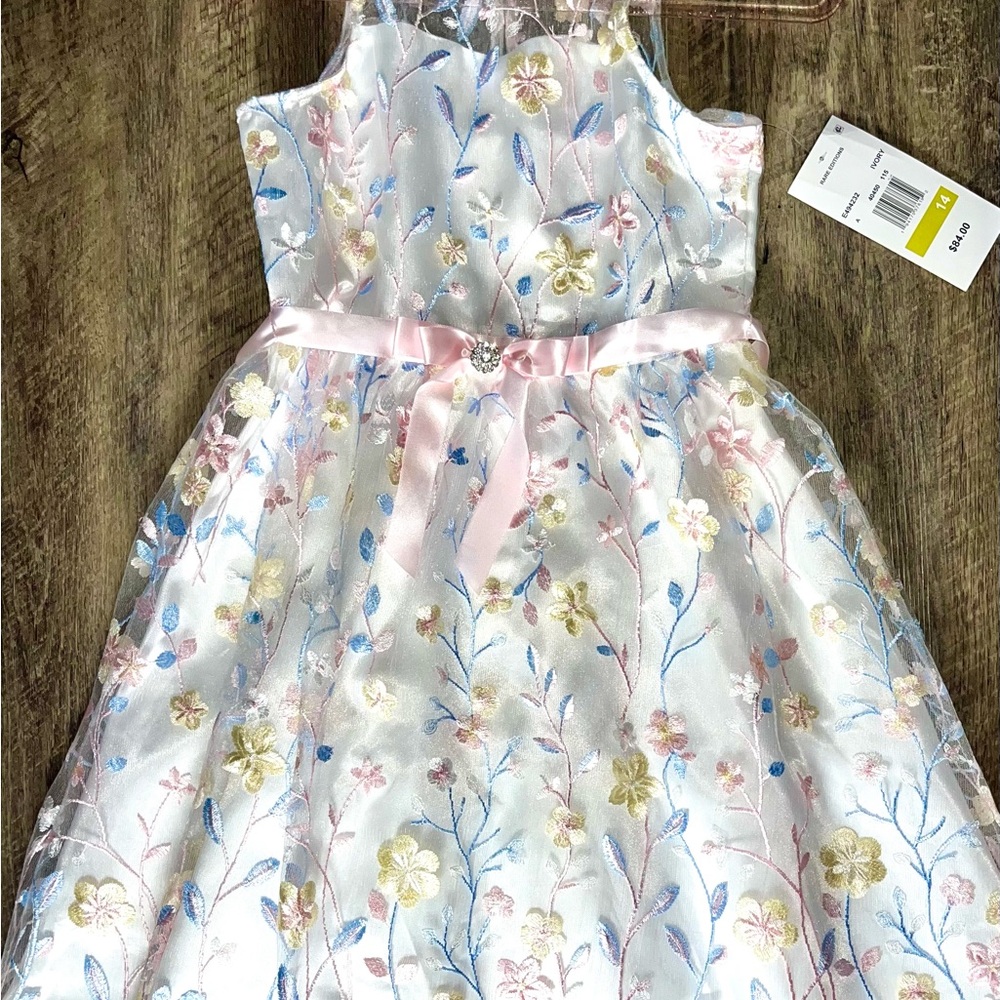 Rare Editions Cream Halter Sundress gorgeous dress! Girls sz 14 NWT